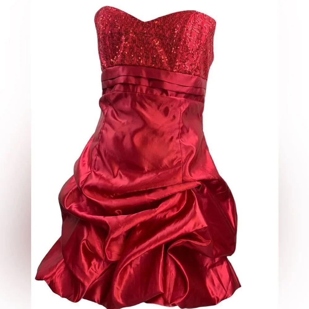 Jessica McClintock | Gunne Sax Red Sequin Sweetheart Bust Strapless Mini Dress 7